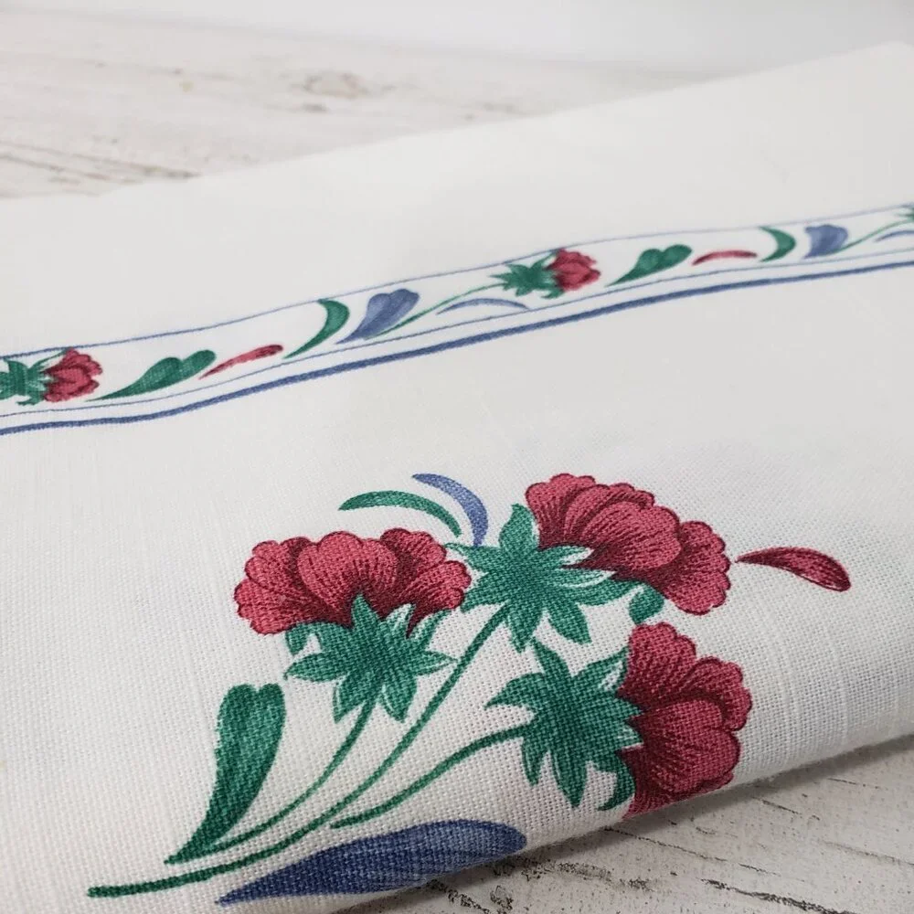 Lenox Linens  White Woven Tablecloth with Floral Border  56 X 52